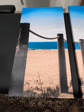 3 Quadri Paesaggio Spiaggia in Legno e Tela