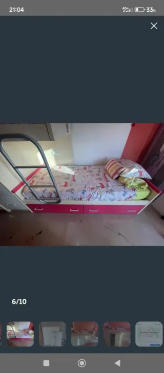 Cama juvenil con litera y gran almacenaje