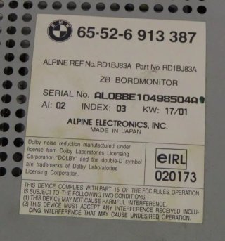 Sistema Audio/Radio CD BMW SERIE 5 (E39) 65526913387 65528385454 65.52-8385454