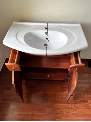 Mueble de lavabo vintage madera y cerámica