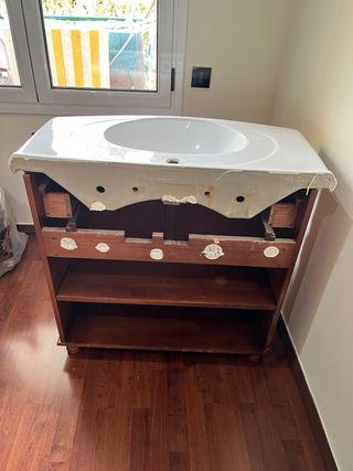 Mueble de lavabo vintage madera y cerámica