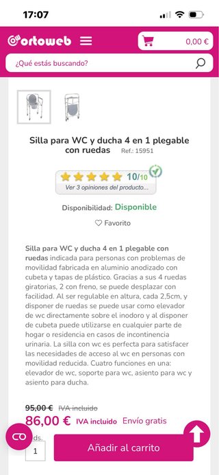 Silla de ruedas para water . Precio original 85