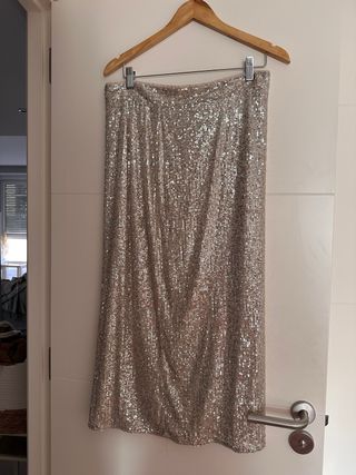 Falda Lentejuelas Crudo Plata