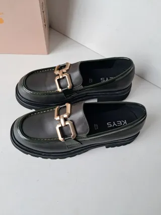 Mocassini donna Keys neri /verdi con fibbia