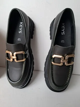 Mocassini donna Keys neri /verdi con fibbia