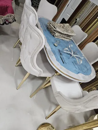 Mesa y 6 Sillas Comedor Terciopelo Gris