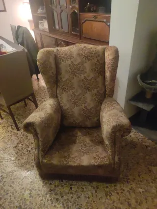 2 Sofás Vintage Tela Beige y Marrón