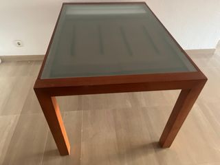 Mesa comedor extensible madera y cristal