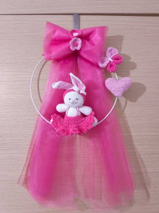 Fiocco nascita uncinetto bimba rosa