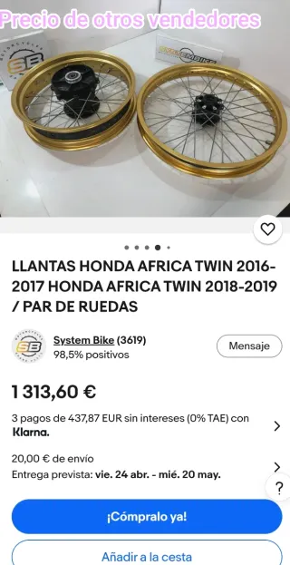 Llantas CRF AFRICA TWIN 1000 18-19 del y tras