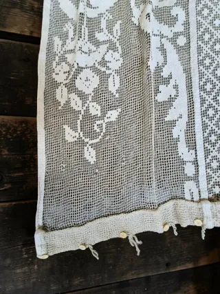 Cortina antigua de encaje francesa flecos 230x1,28