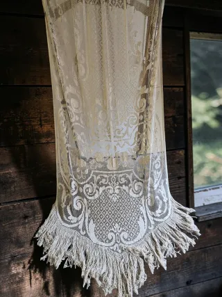 Cortina antigua de encaje francesa flecos 230x1,28