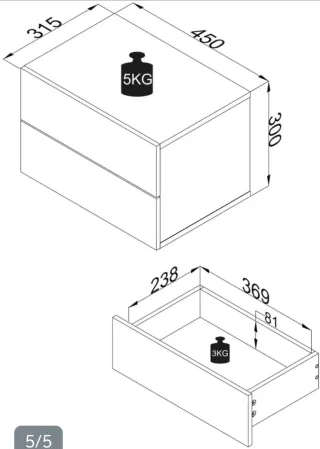 Mesita de noche flotante gris. Nueva