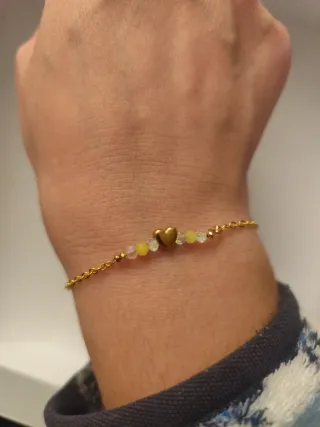 Pulsera Acero Inoxidable Corazón Dorado