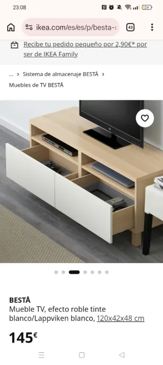 Mueble TV BESTÅ Roble Tinte Blanco