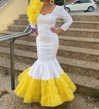 Vestido Flamenca Blanco y Amarillo
