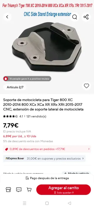 Ampliación pata de cabra Triumph Tiger