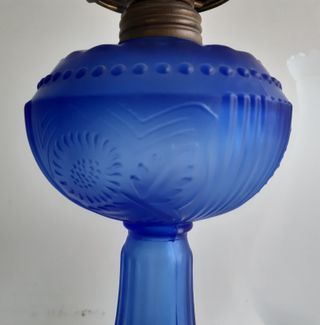 Retro Antigo Candeeiro a Petróleo Vidro Fosco Azul