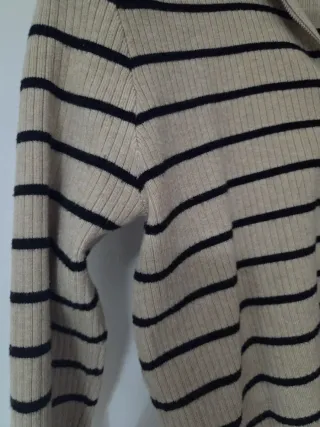 Jersey beige rayas cremallera cuello alto T.36