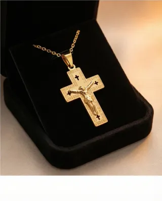 Collar Crucifijo Acero Baño Oro
