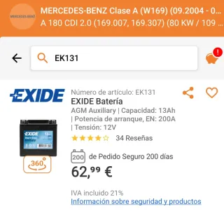 Batería EXIDE AGM 12v 13A