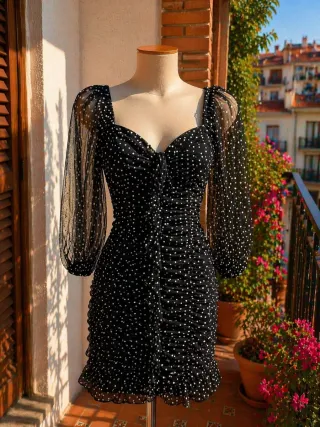 Vestido negro lunares sexy elegante fiesta M