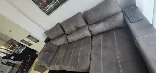 Sofá Chaiselongue Gris Tela antimanchas + alfombra