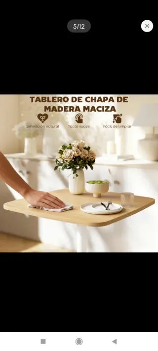 Mesa de cocina cuadrada madera y blanca
