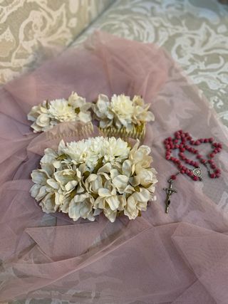 Cinturón flores con lazada tul rosa pastel