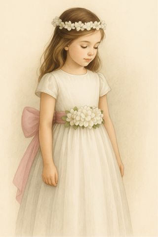 Cinturón flores con lazada tul rosa pastel