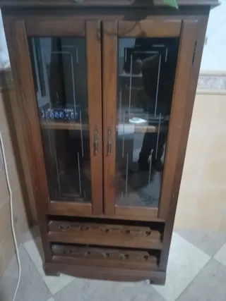 Armario auxiliar vitrina + botellero madera