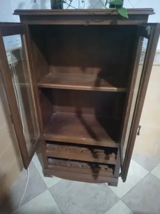 Armario auxiliar vitrina + botellero madera