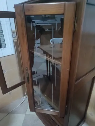 Armario auxiliar vitrina + botellero madera
