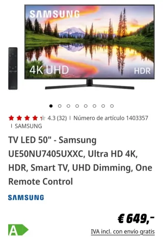 TV Samsung 50" UHD 4K Smart TV Wifi.Nueva