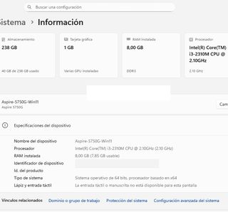 Portátil Windows 11 con SSD 250GB