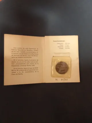 Medalla Conmemorativa EXPO 92. Cobre