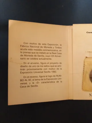 Medalla Conmemorativa EXPO 92. Cobre