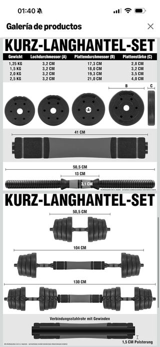 Juego Mancuernas y Barras 30kg C.P. Sports