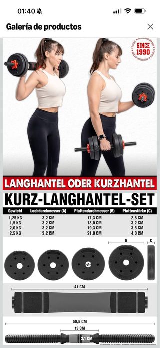 Juego Mancuernas y Barras 30kg C.P. Sports