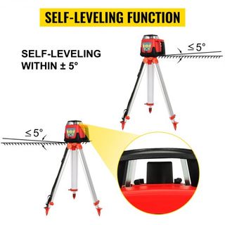 Nivel Láser Rotativo Rojo Nivelación Automática Medición Nivel láser auto-nivelante Escaneo Rotativo de 360 grados 500m + Trípode + Personal de 5m