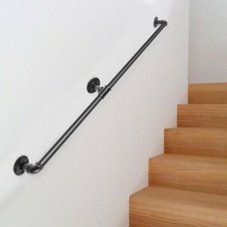 Pasamanos de Escalera de Tubo, Pasamanos de Escalera de 121.9 cm, Pasamanos de Tubo de Acero Carbono con Capacidad de Carga de 199.6 kg, Pasamanos de Tubo Industrial con Soporte de Montaje en Pare...