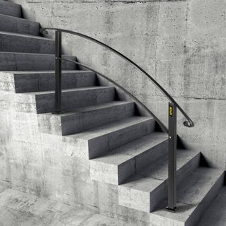 Pasamanos para Escaleras Exteriores, Se Adapta a 1 o 5 Escalones, Barandilla de Hierro Forjado Negra, Barandilla Flexible para Porche Frontal, Pasamanos Transicional para Escaleras de Concreto o d...