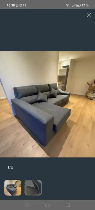 Sofá chaise longue gris tela