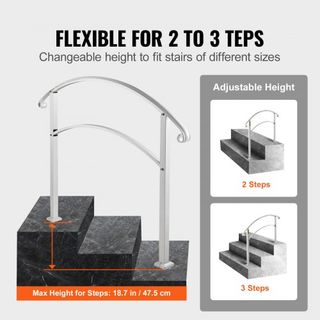 Pasamanos para Escaleras Exteriores, Se Adapta a 1 o 3 Escalones, Barandilla de Hierro Forjado Blanca, Barandilla Flexible para Porche Frontal, Pasamanos Transicional para Escaleras de Concreto o ...