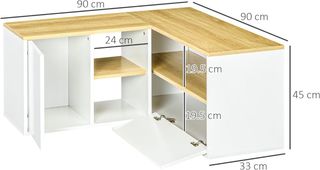 Mobile TV in L per TV da 40" con 3 ripiani aperti e 2 armadi, in truciolato, 90X90X45 cm, colore rovere e bianco