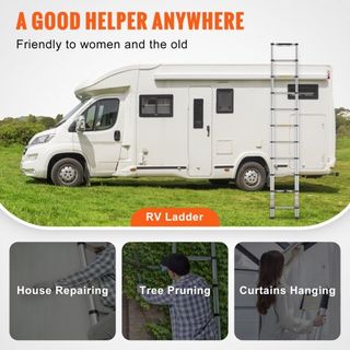 Escalera Telescópica, Escalera de Extensión Colapsable de Aluminio de 320 cm con Retracción de Un Botón, Capacidad de 170.1 kg con Pies Antideslizantes, Escalera Compacta Multiusos Portátil para H...