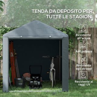 Tenda garage per esterni, anti UV con ingresso a zip, per biciclette e attrezzi in metallo galvanizzato e tessuto PE, 160x218x172 cm, grigio scuro