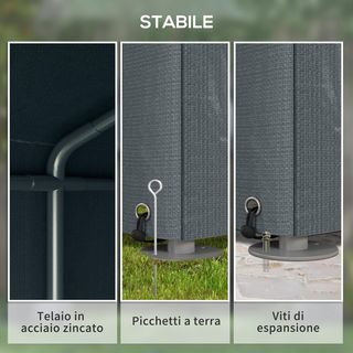 Tenda garage per esterni, anti UV con ingresso a zip, per biciclette e attrezzi in metallo galvanizzato e tessuto PE, 160x218x172 cm, grigio scuro