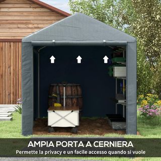 Tenda garage per esterni, anti UV con ingresso a zip, per biciclette e attrezzi in metallo galvanizzato e tessuto PE, 160x218x172 cm, grigio scuro