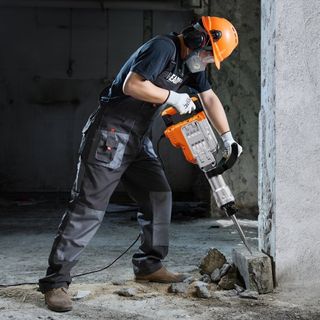 Martillo Demoledor, Martillo Eléctrico de 3500W para Romper Concreto, 1900 BPM Martillo Eléctrico de Alta Resistencia, 2 piezas de Cincel con Guantes y Mango Frontal Giratorio de 360°C para Zanjeo...